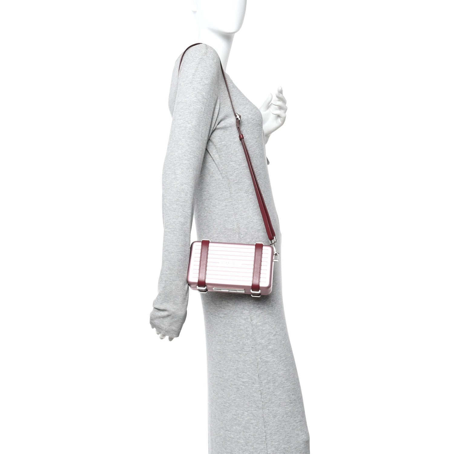 X RIMOWA ALUMINUM PERSONAL CLUTCH ON STRAP ROSE