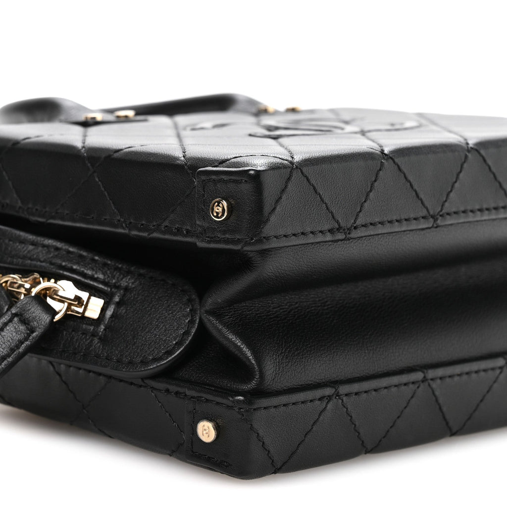 CALFSKIN QUILTED SMALL STUDDED SQUARE VANITY CASE BLACK