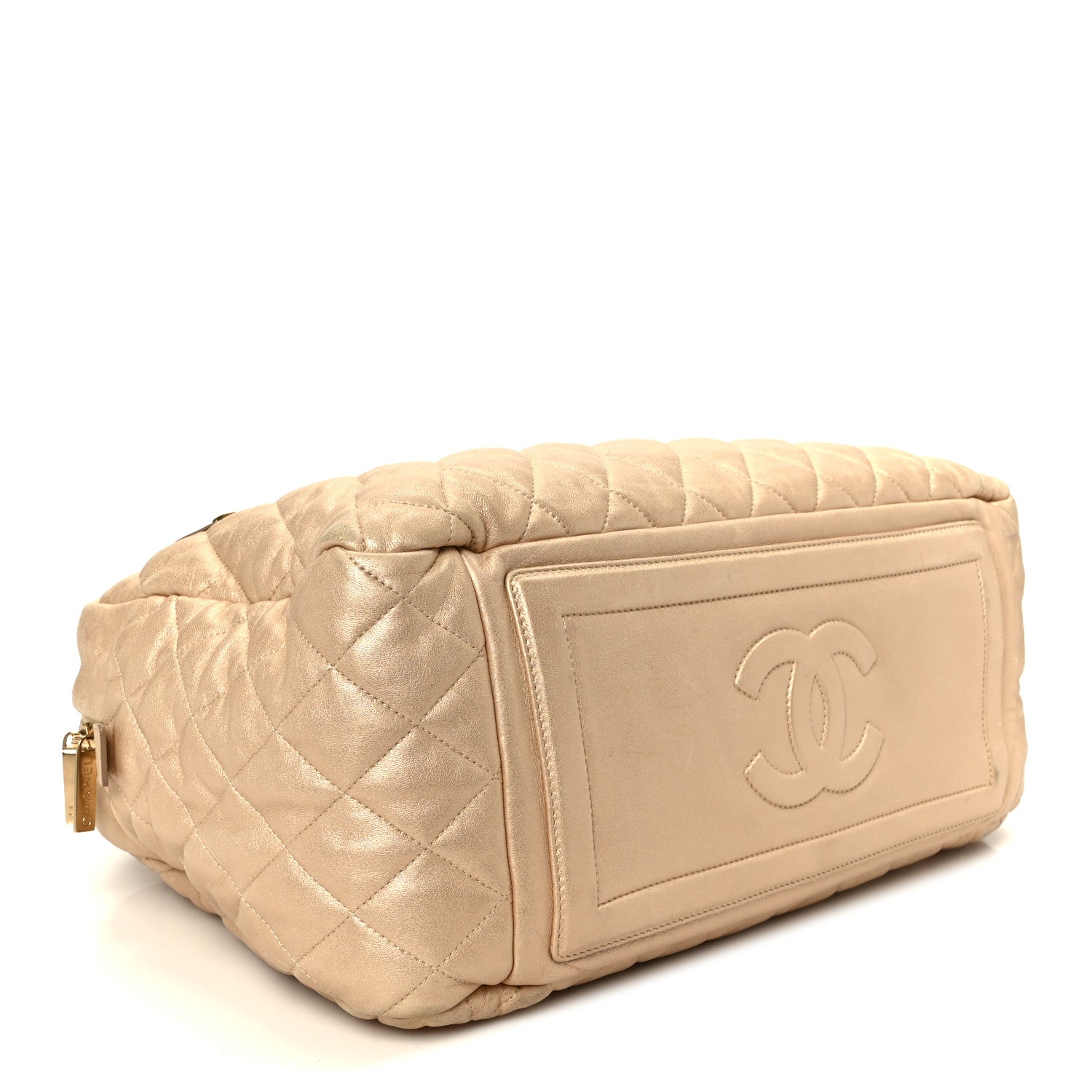 METALLIC LAMBSKIN QUILTED COCO COCOON BOWLER LIGHT GOLD