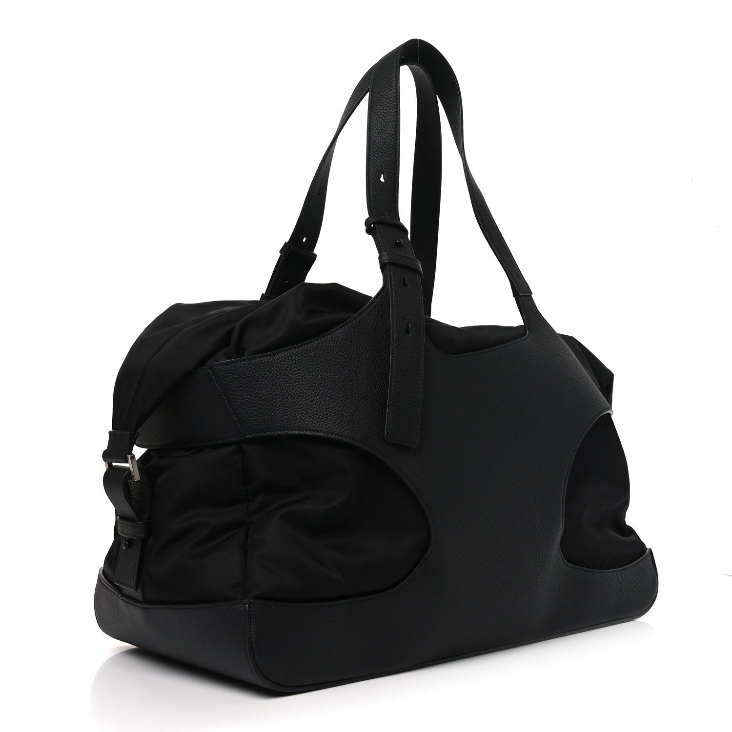 Nylon Calfskin Cut Out Duffle Bag Black