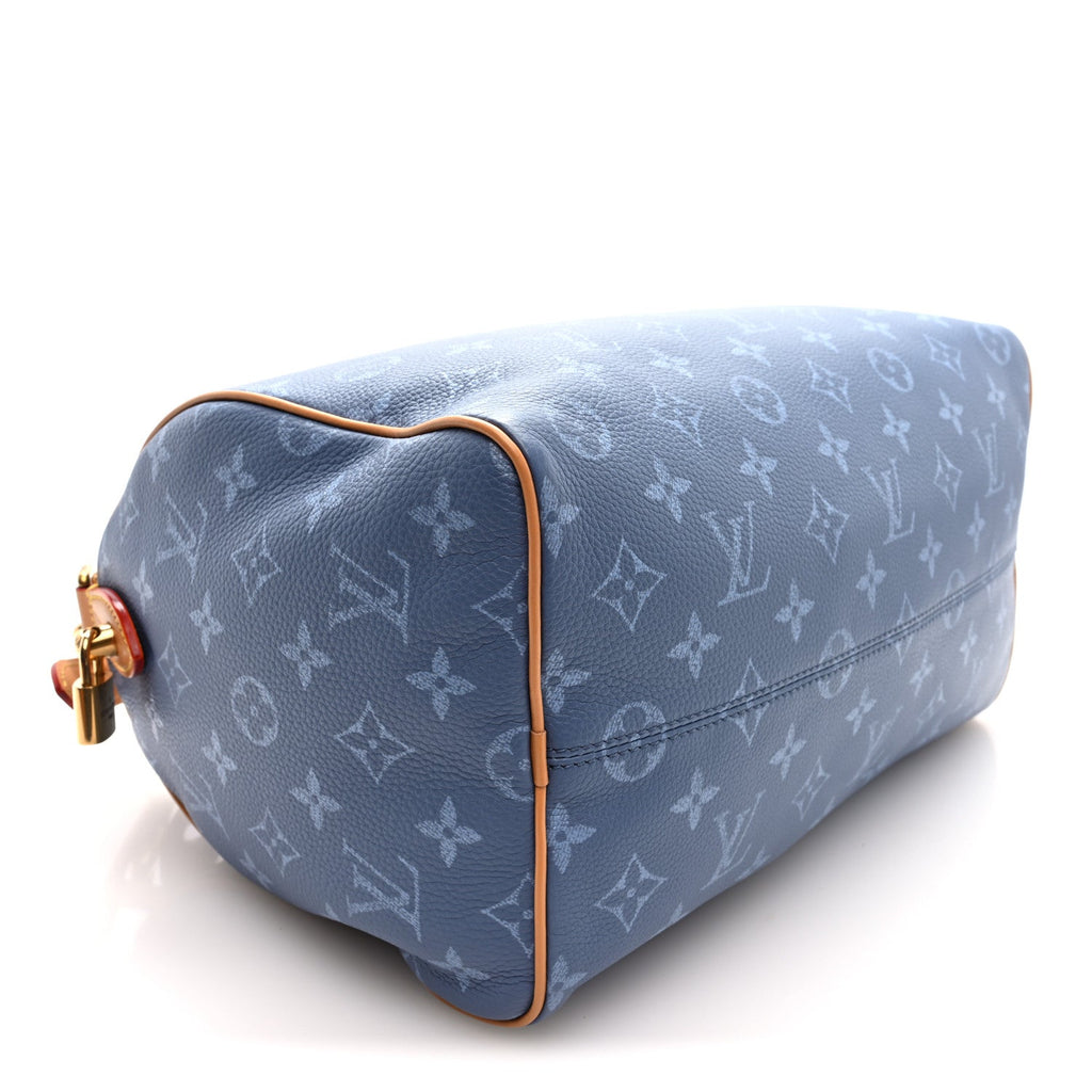 CALFSKIN MONOGRAM SPEEDY P9 BANDOULIERE 30 SILK BLUE