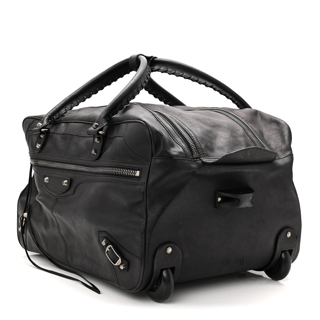 AGNEAU SILVER HARDWARE DUFFLE CARRY ON TRAVEL BAG BLACK