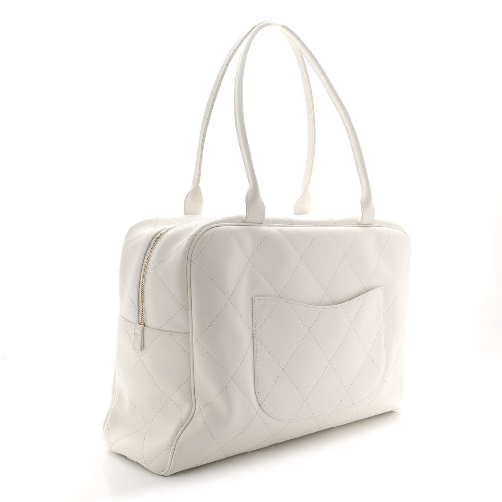 CALFSKIN STITCHED MAXI LOGO BOWLING BAG WHITE