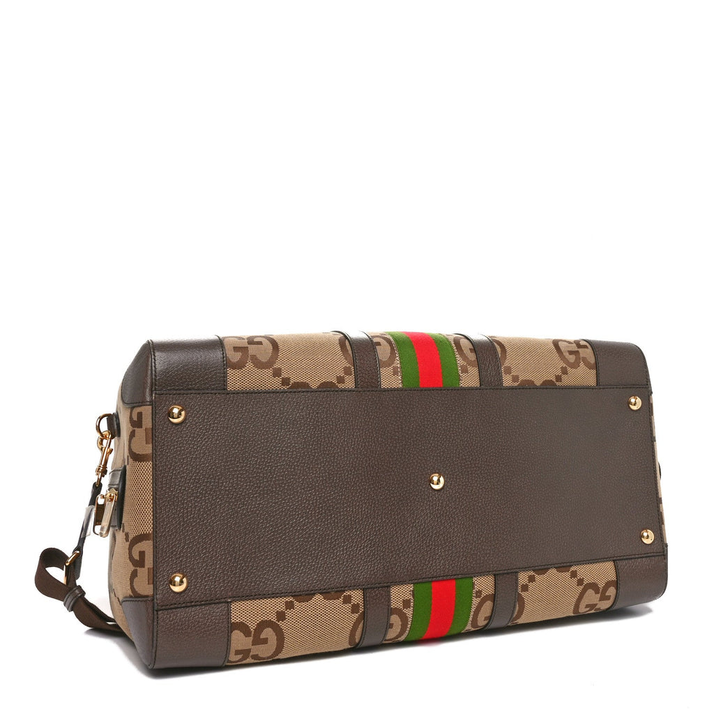MONOGRAM JUMBO GG TEXTURED DOLLAR CALFSKIN WEB LARGE DUFFLE BAG CAMEL EBONY