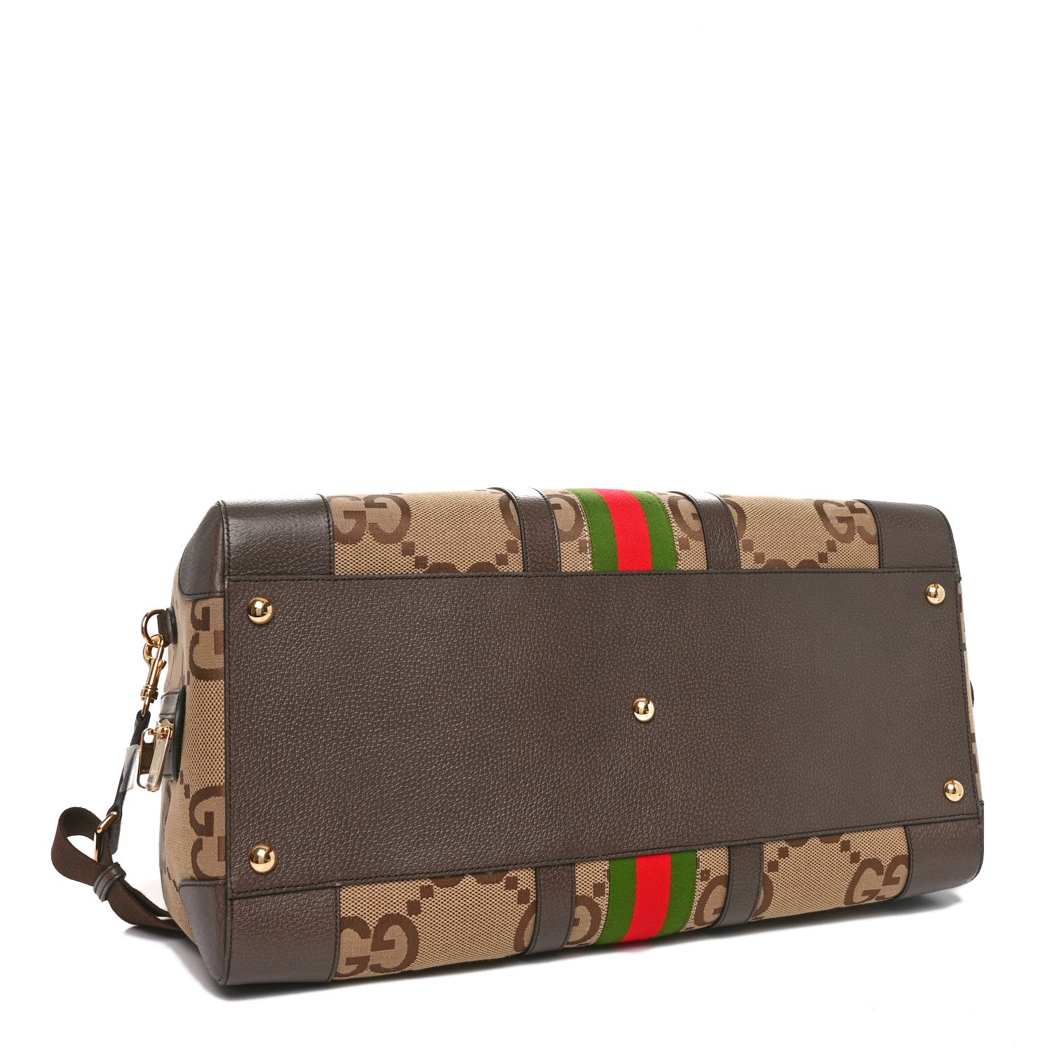MONOGRAM JUMBO GG TEXTURED DOLLAR CALFSKIN WEB LARGE DUFFLE BAG CAMEL EBONY