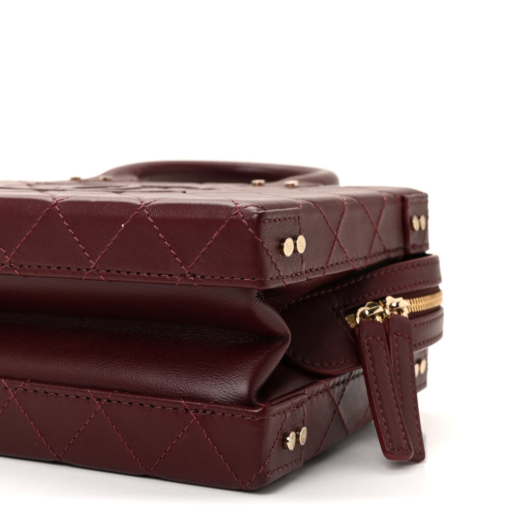 CALFSKIN QUILTED STUDDED SQUARE VANITY CASE BURGUNDY