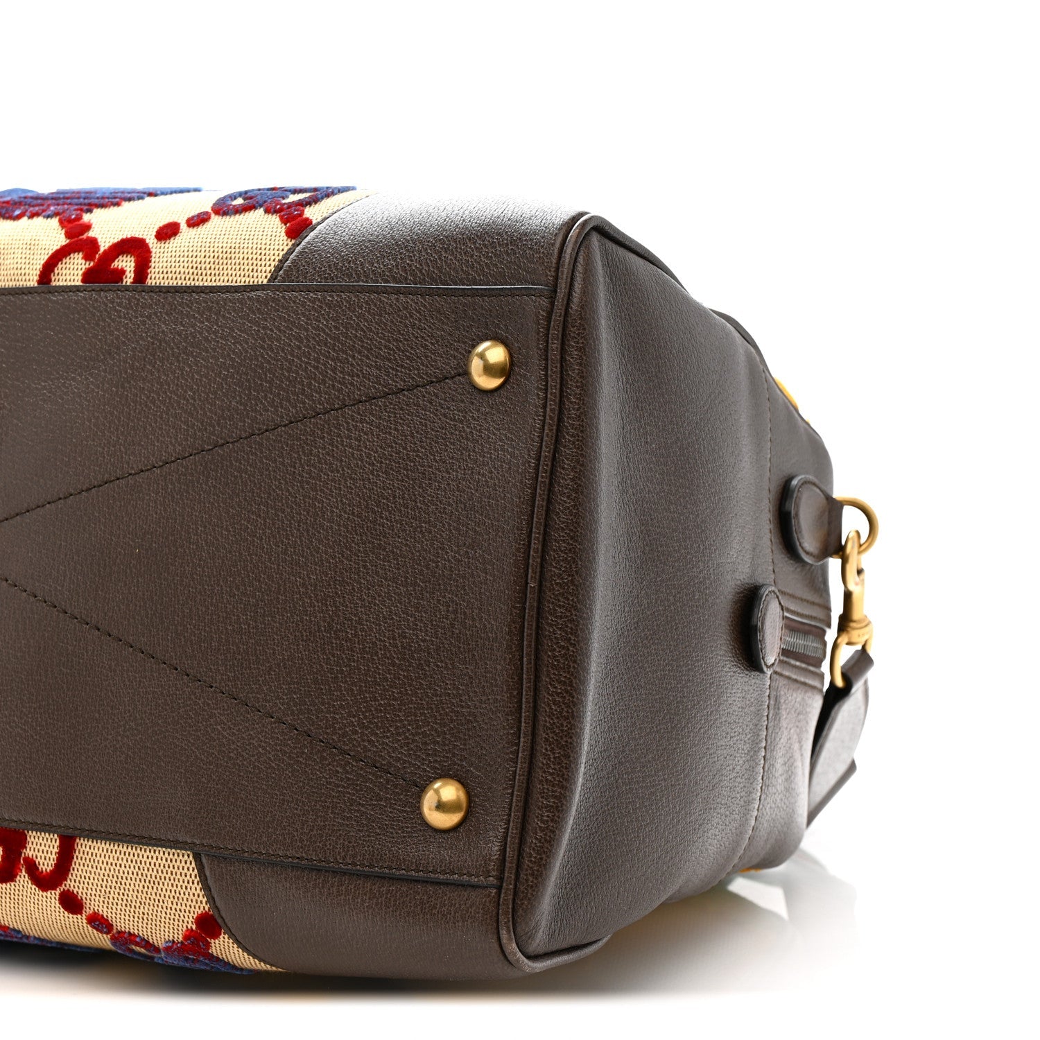 X ADIDAS Canvas Textured Dollar Calfskin Web GG Monogram Trefoil Large Bowling Bag Beige Brown Multicolor
