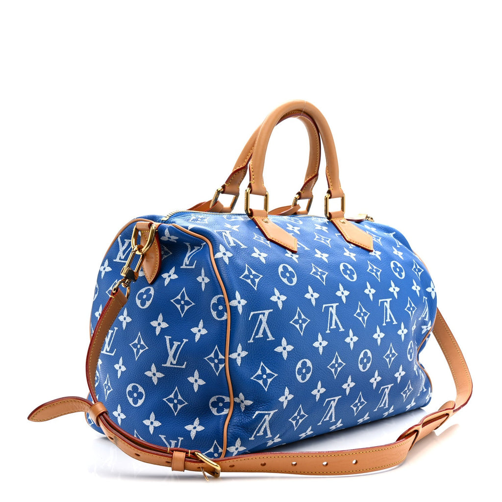 CALFSKIN MONOGRAM SPEEDY P9 BANDOULIERE 40 BLUE