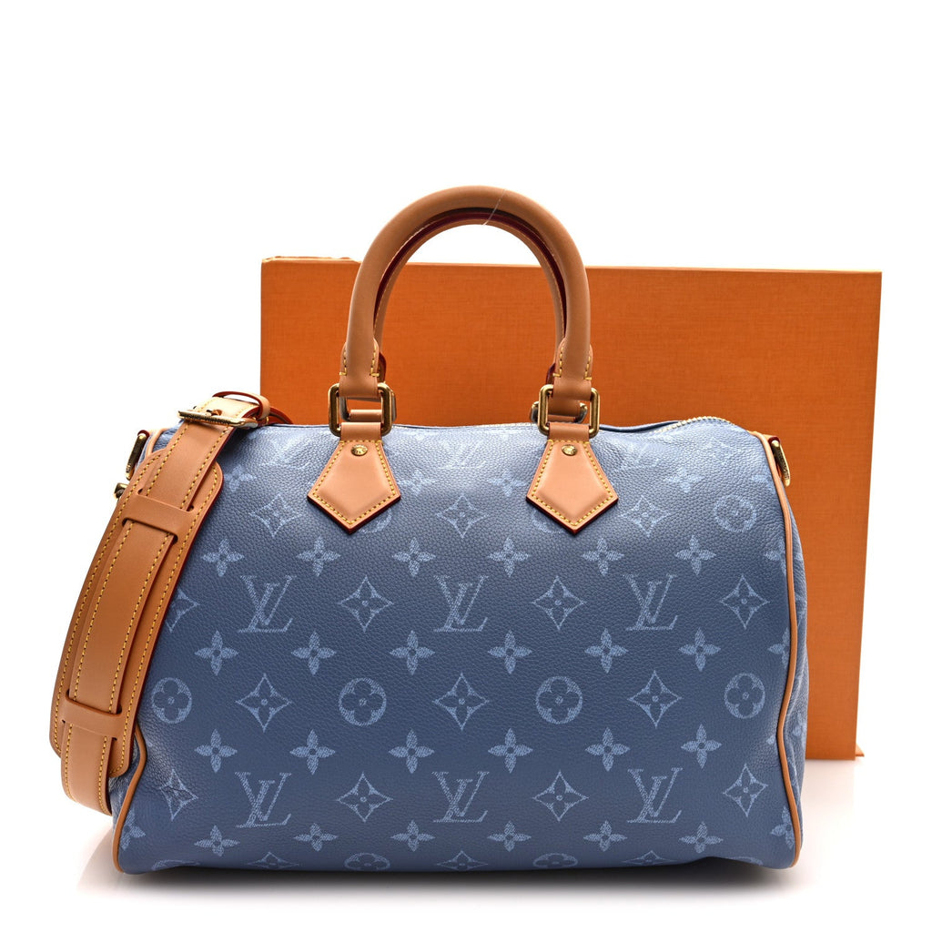 CALFSKIN MONOGRAM SPEEDY P9 BANDOULIERE 30 SILK BLUE