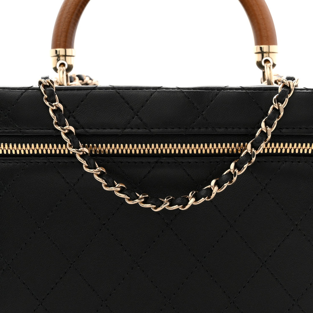LAMBSKIN FLAT QUILTED KNOCK ON WOOD LARGE VANITY CASE BLACK
