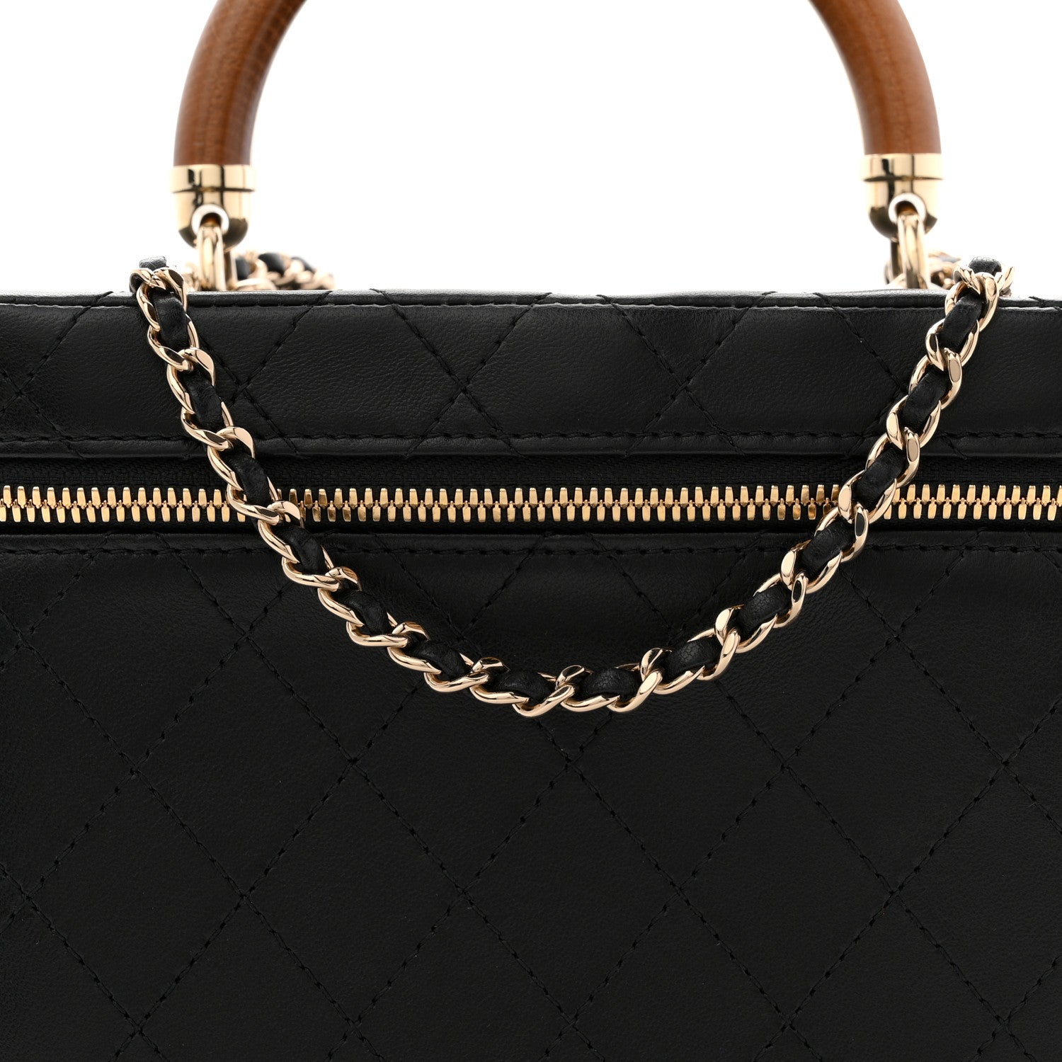 LAMBSKIN FLAT QUILTED KNOCK ON WOOD LARGE VANITY CASE BLACK