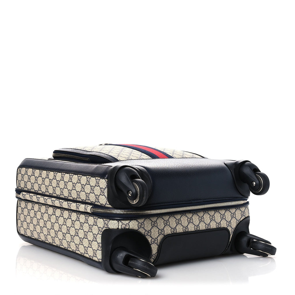 GG SUPREME MONOGRAM TEXTURED DOLLAR CALFSKIN WEB SMALL SAVOY CABIN TROLLEY BEIGE BLUE
