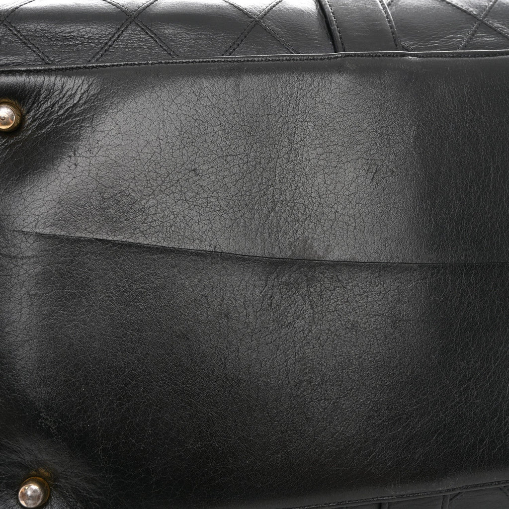 CALFSKIN STITCHED DUFFLE TRAVEL BAG BLACK