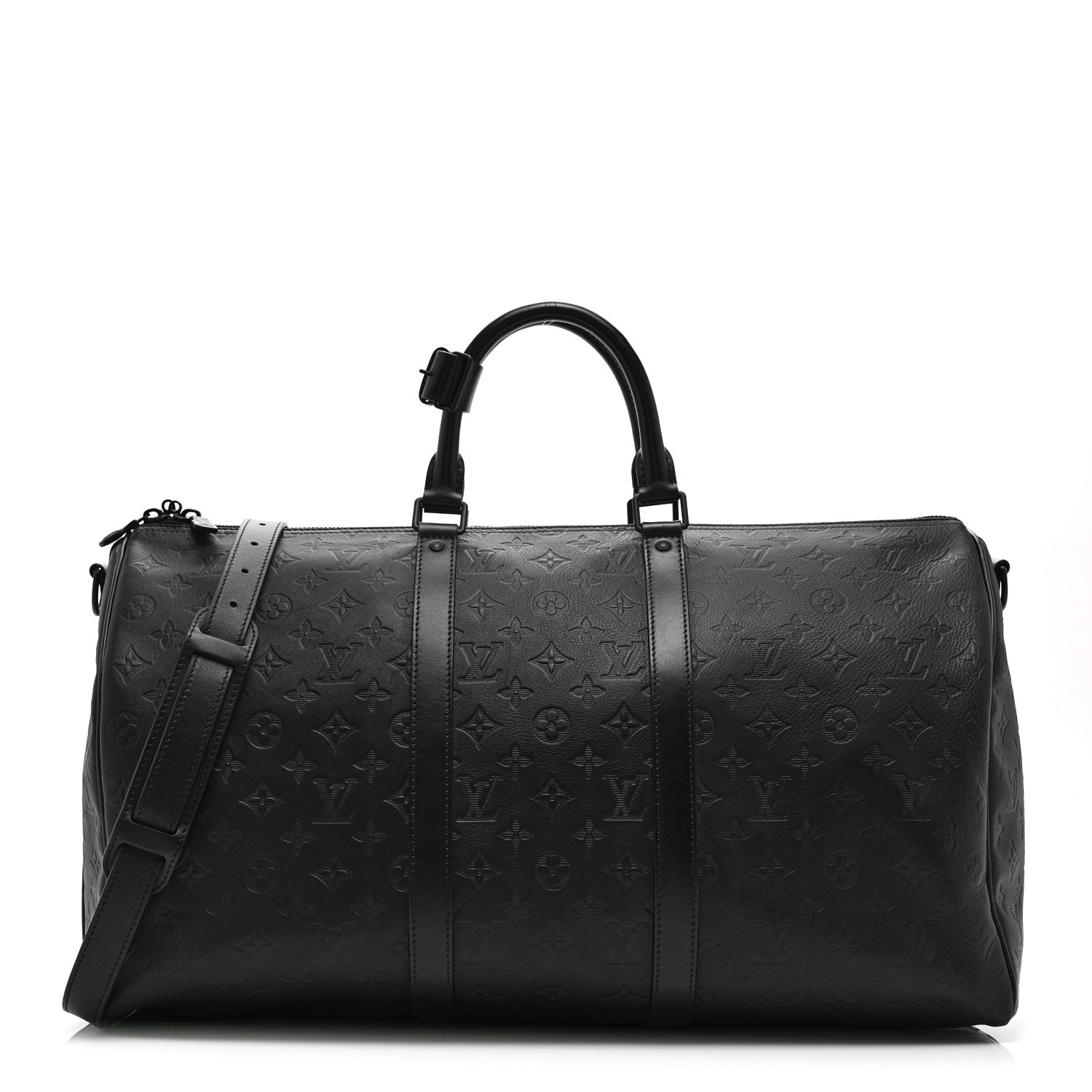 CALFSKIN SHADOW MONOGRAM KEEPALL BANDOULIERE 50 BLACK