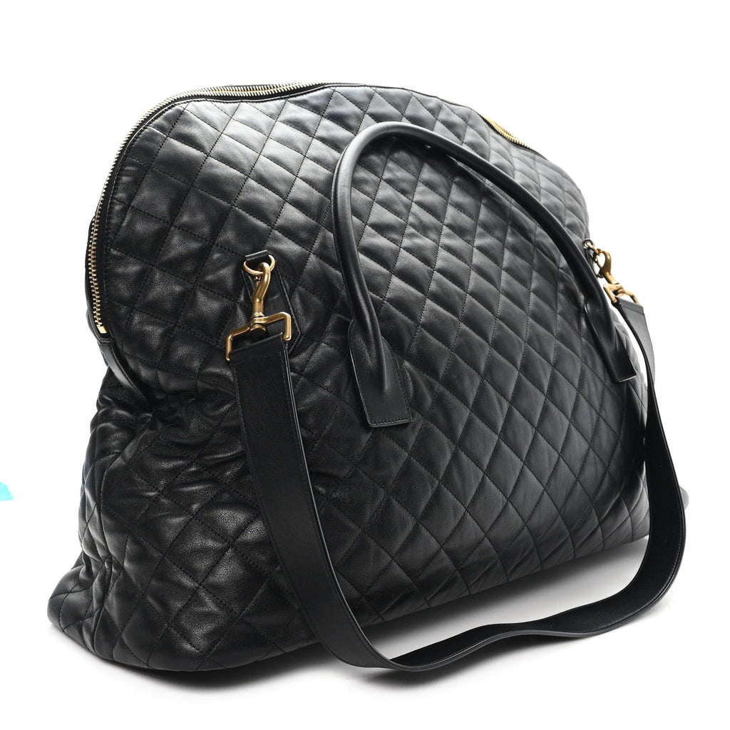 Calfskin Quilted ES Giant Travel Bag Black