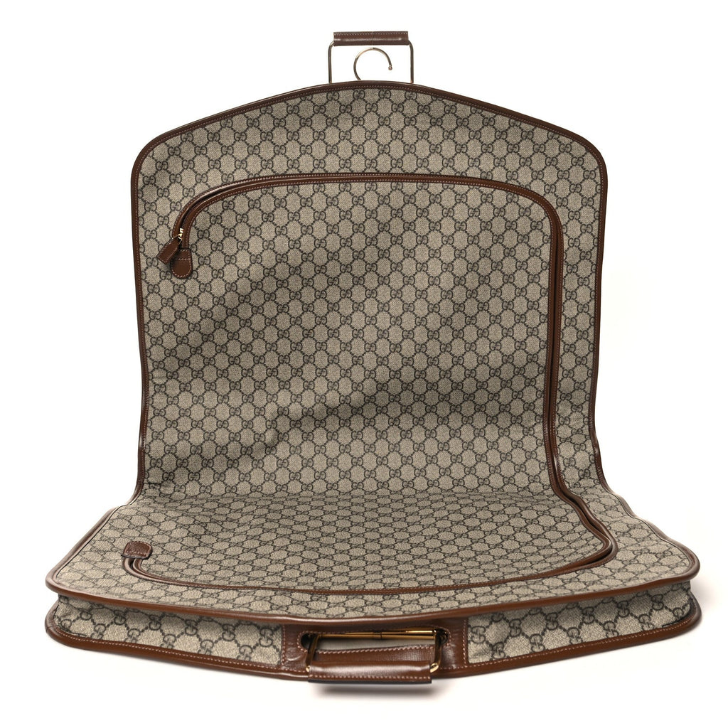 GG Supreme Monogram Azalea Calfskin Retro Interlocking G Hanger Garment Bag Beige Ebony Brown Sugar