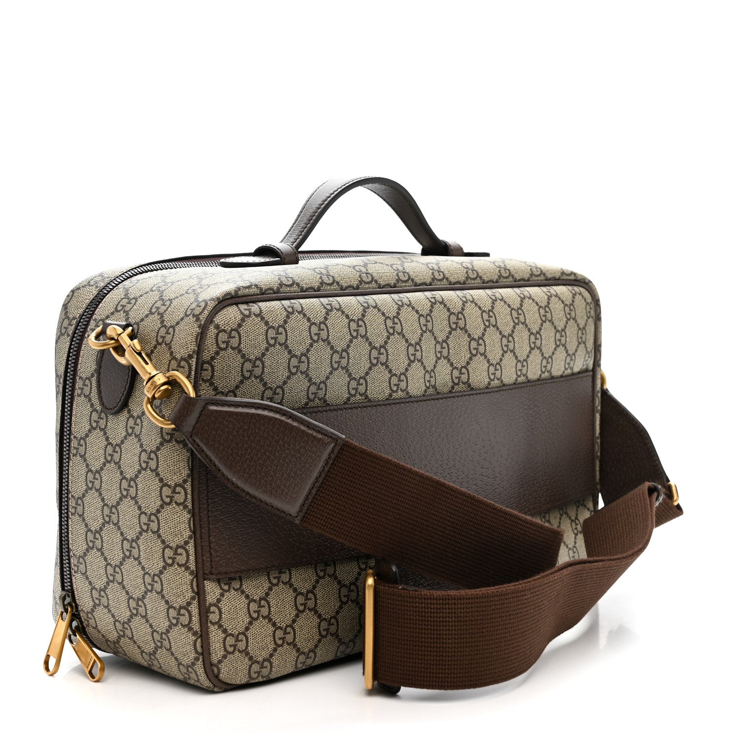 GG SUPREME MONOGRAM TEXTURED DOLLAR CALFSKIN WEB SAVOY SHOE CASE BAG BEIGE EBONY NEW ACERO
