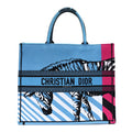 CANVAS EMBROIDERED LARGE JUNGLE POP BOOK TOTE BLUE MULTICOLOR
