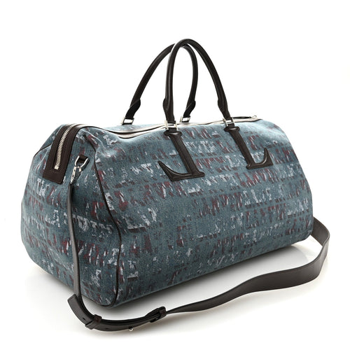 X FUTURE DENIM CALFSKIN LOGO PRINT TRAVEL BAG BLUE BROWN