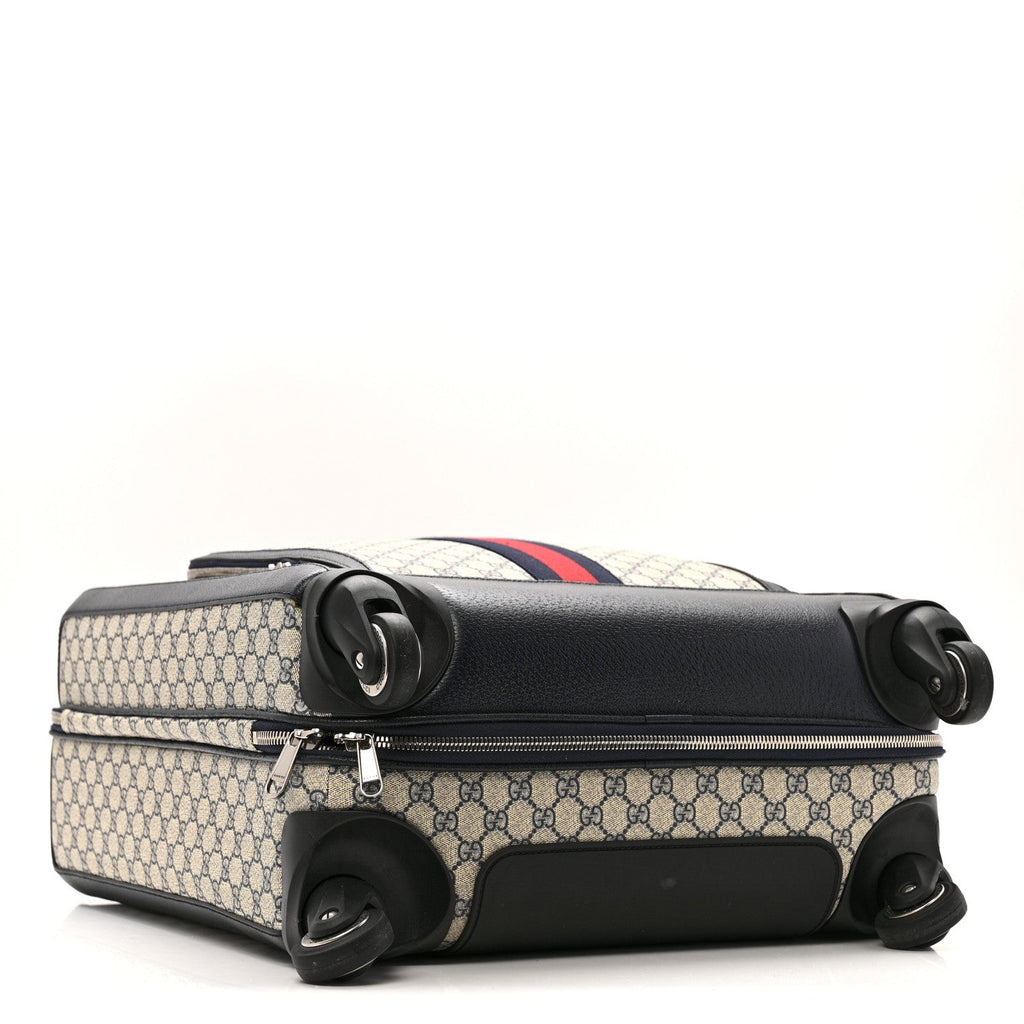 GG Supreme Monogram Textured Dollar Calfskin Web Savoy Cabin Plus Trolley Beige Blue