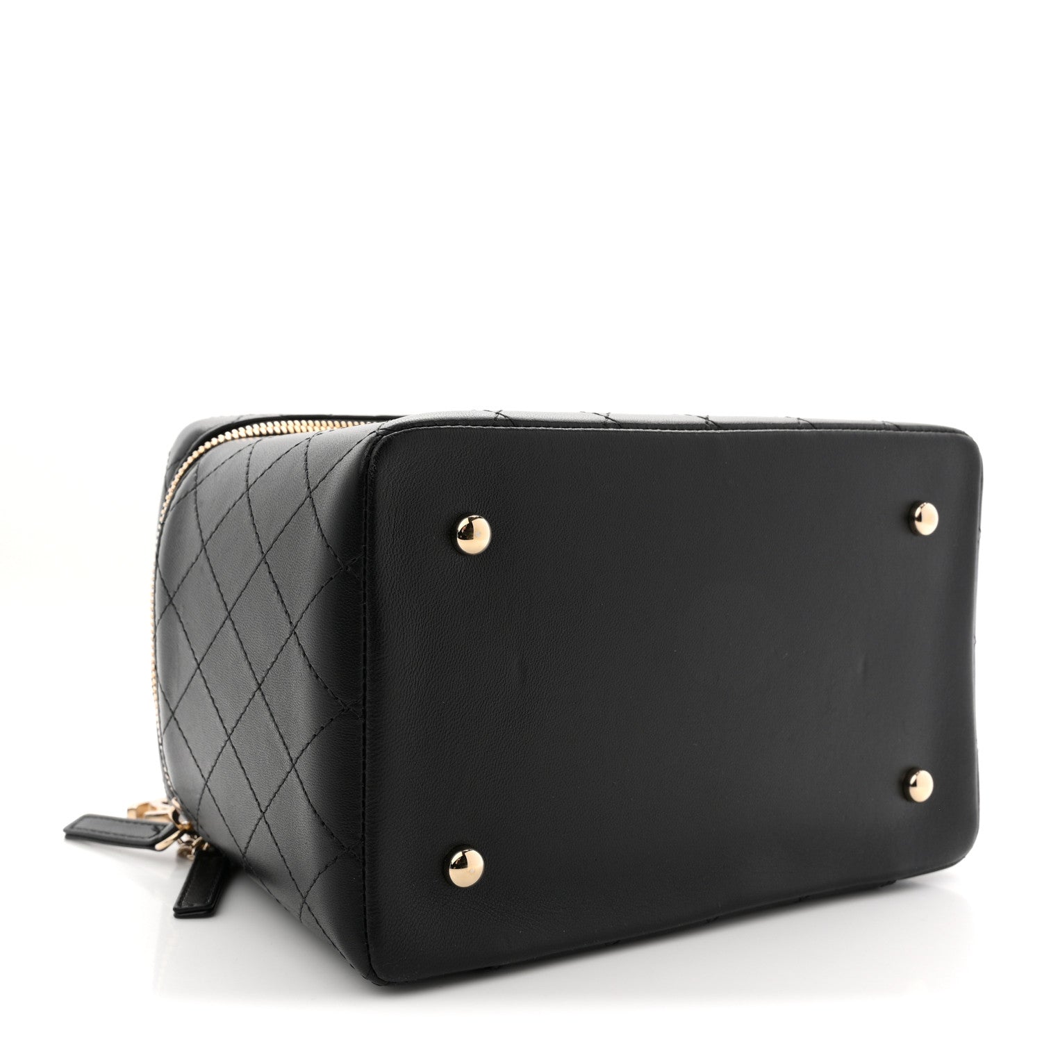LAMBSKIN FLAT QUILTED KNOCK ON WOOD LARGE VANITY CASE BLACK