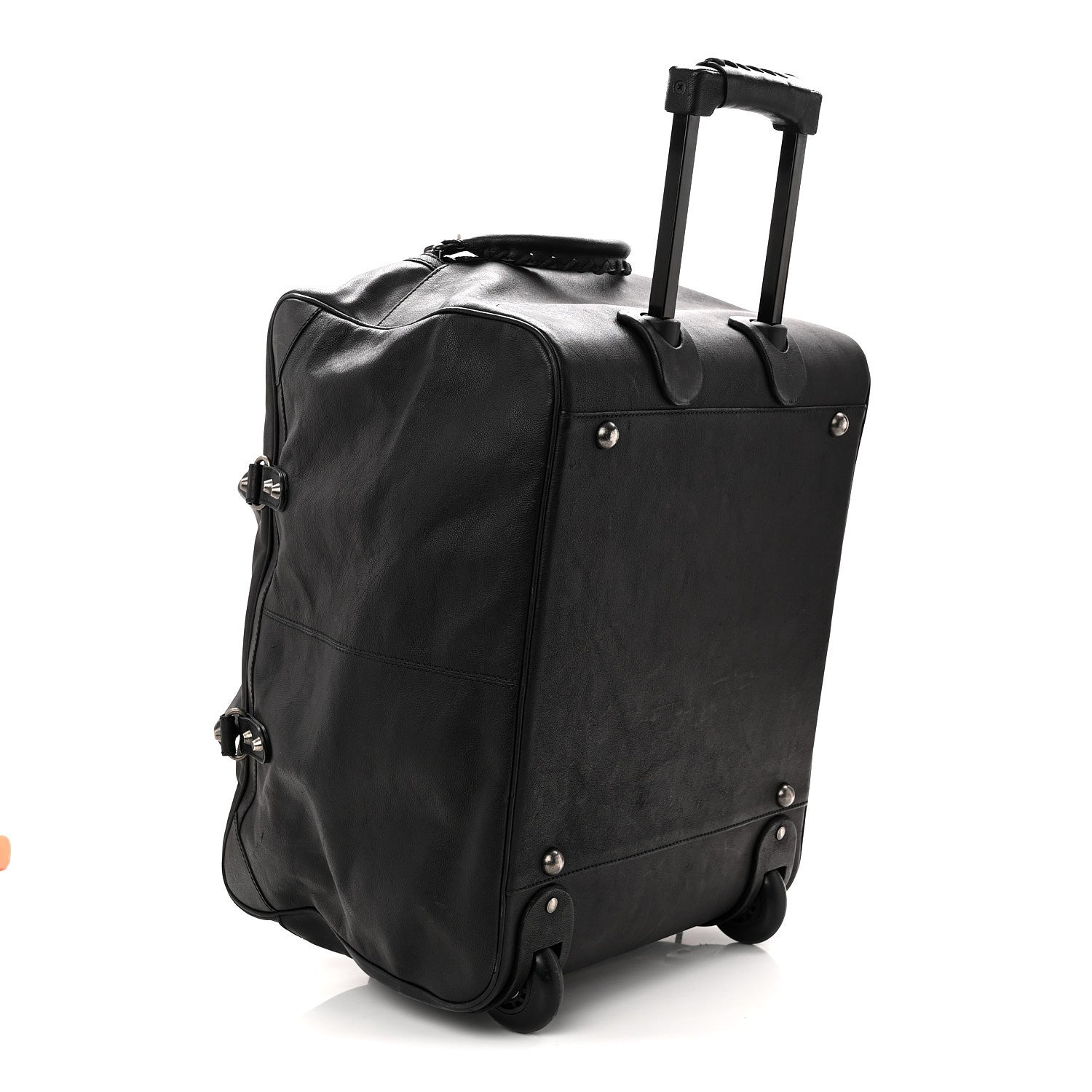 AGNEAU SILVER HARDWARE DUFFLE CARRY ON TRAVEL BAG BLACK