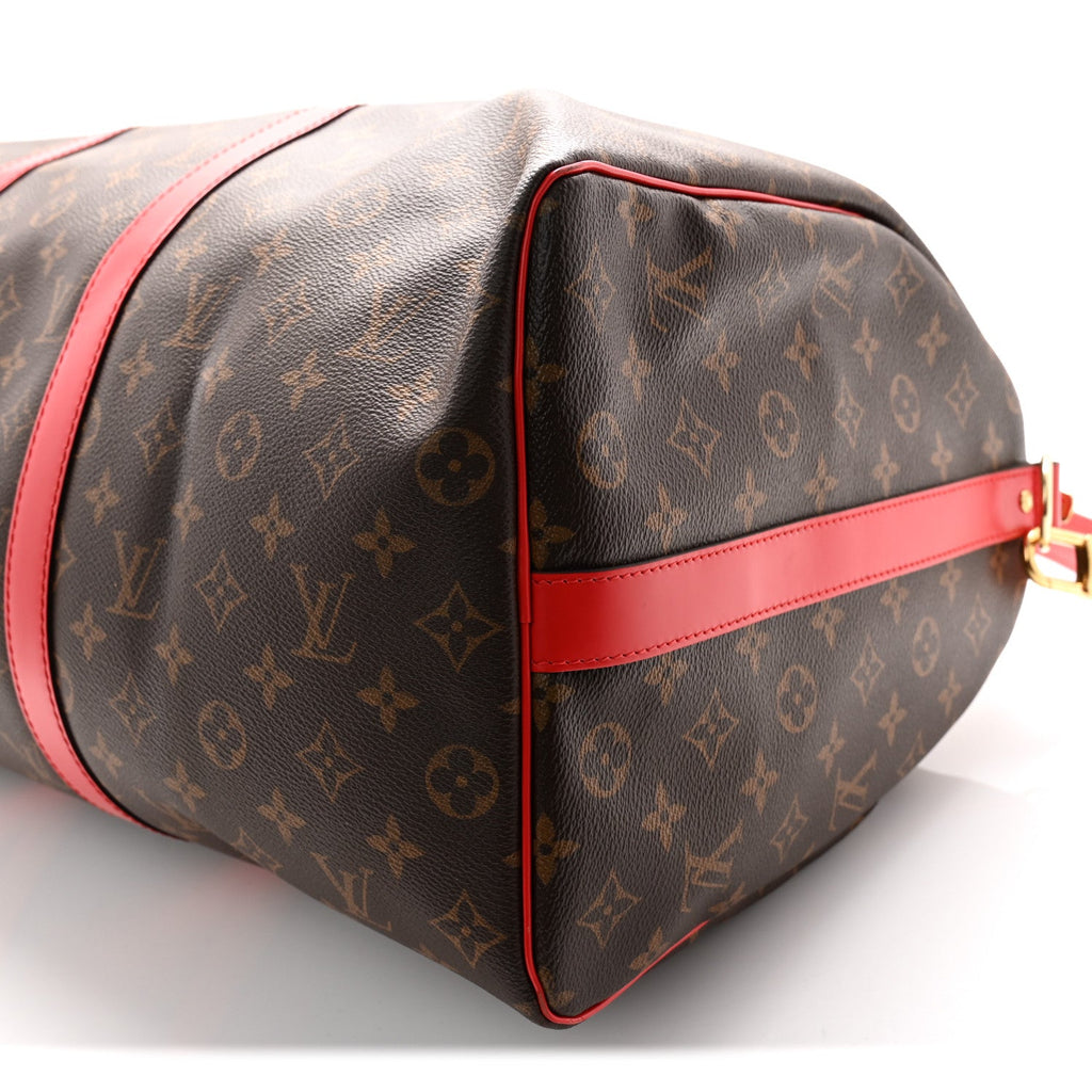 Calfskin Monogram Keepall Bandouliere 50 Coquelicot
