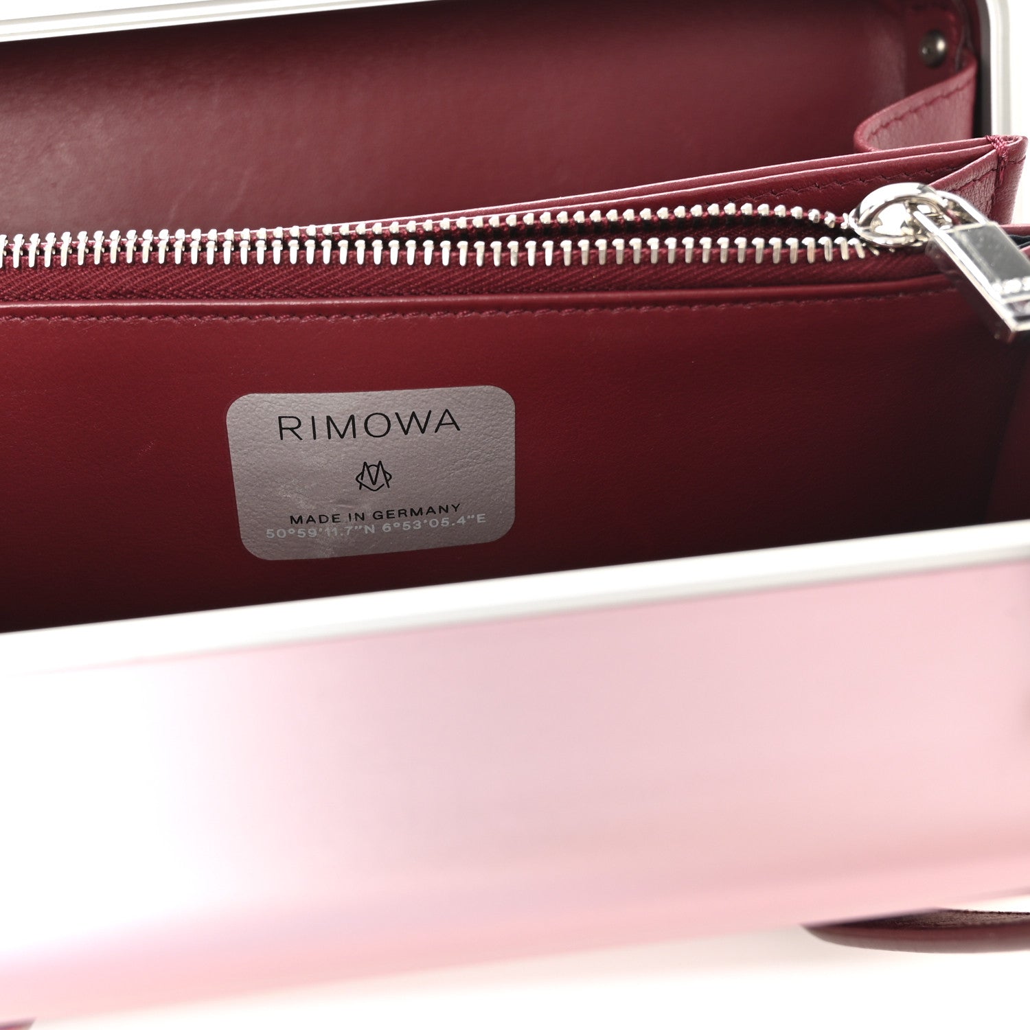 X RIMOWA ALUMINUM PERSONAL CLUTCH ON STRAP ROSE