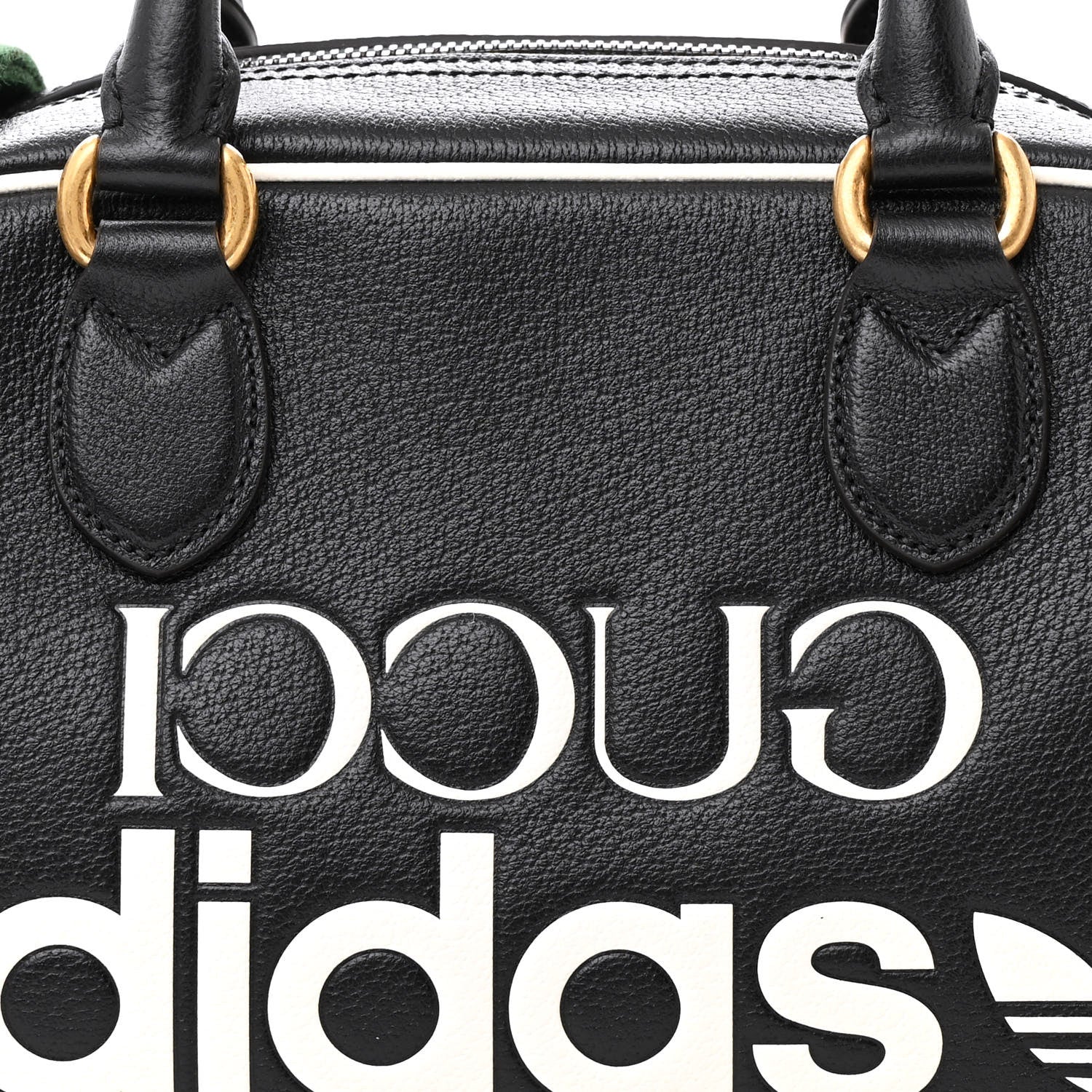 X ADIDAS Textured Dollar Calfskin Web Trefoil Logo Embossed Mini Bowling Bag Black Off White