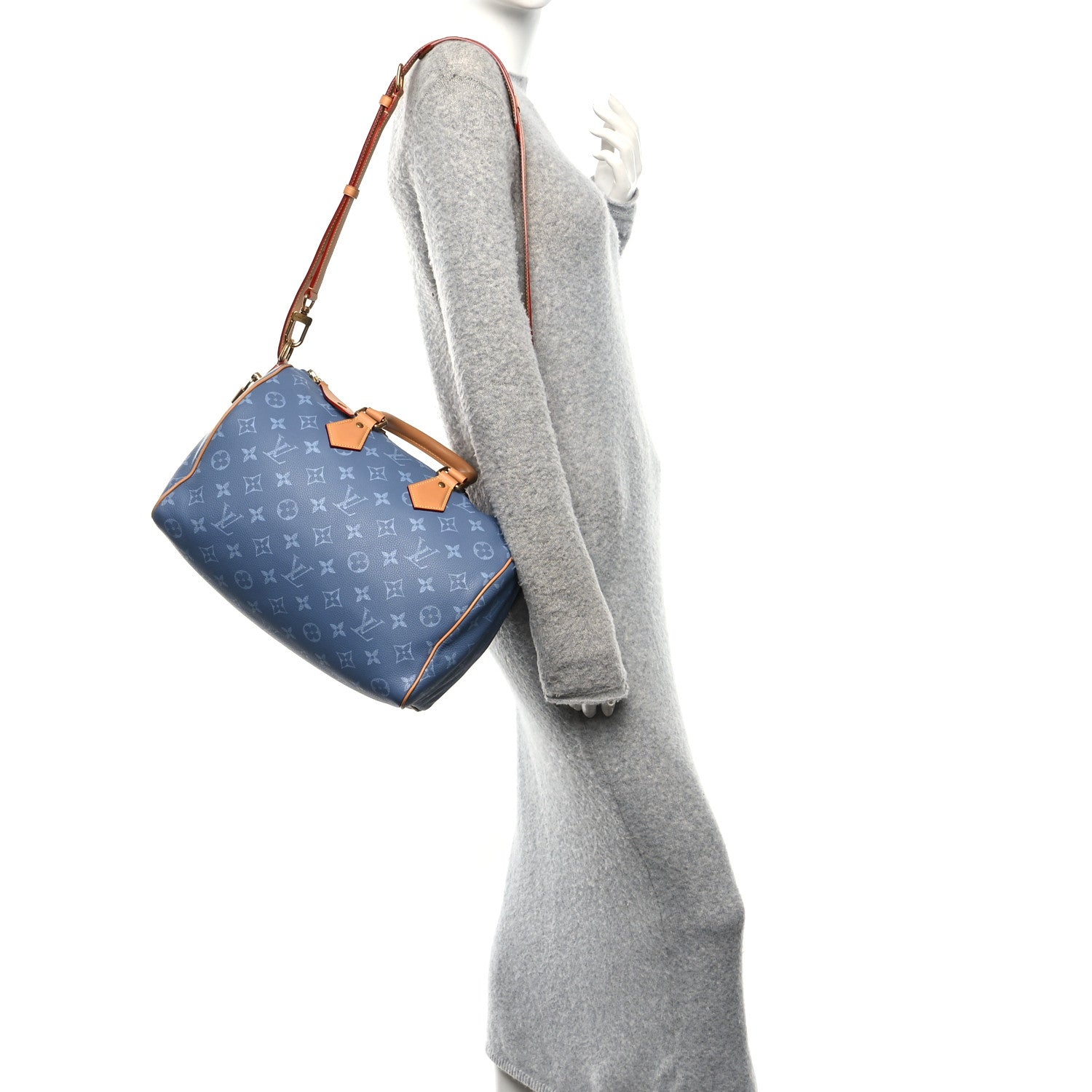 CALFSKIN MONOGRAM SPEEDY P9 BANDOULIERE 30 SILK BLUE