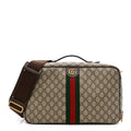 GG SUPREME MONOGRAM TEXTURED DOLLAR CALFSKIN WEB SAVOY SHOE CASE BAG BEIGE EBONY NEW ACERO