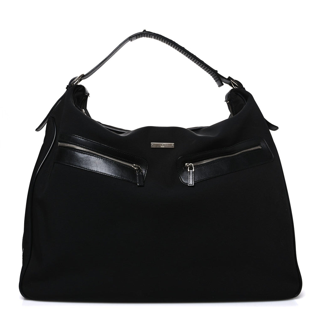 CALFSKIN CANVAS DOUBLE ZIP LARGE TRAVEL BAG BLACK