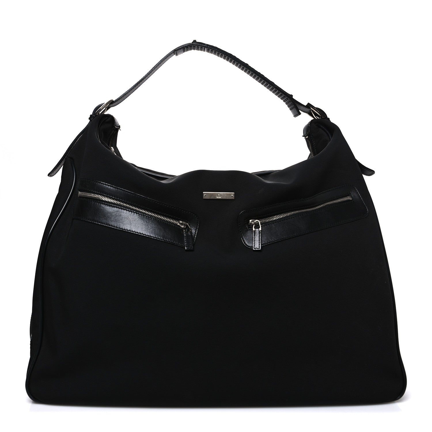 CALFSKIN CANVAS DOUBLE ZIP LARGE TRAVEL BAG BLACK
