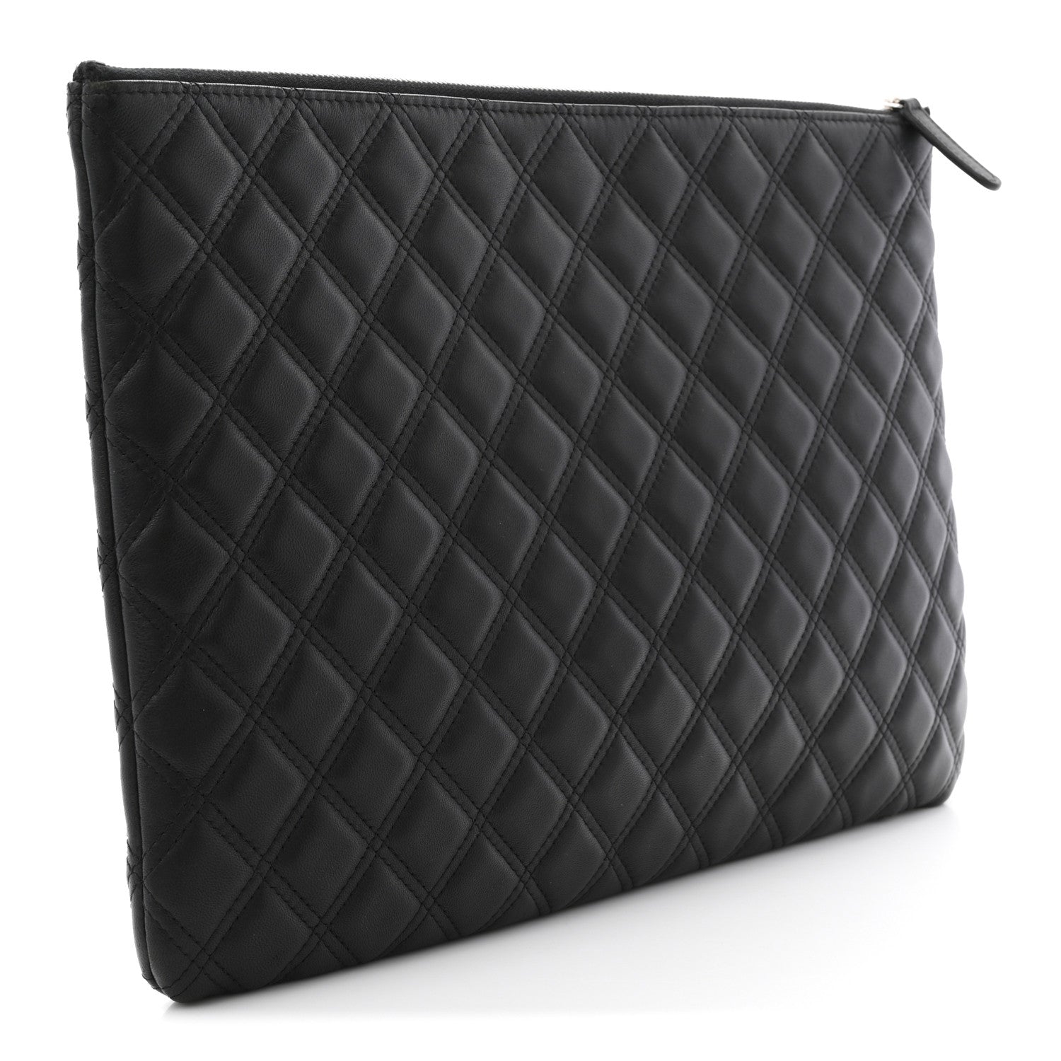 LAMBSKIN DOUBLE STITCH QUILTED COSMETIC CASE BLACK