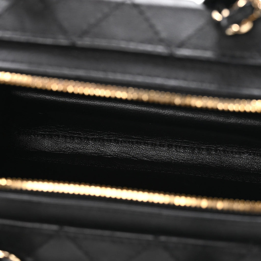 CALFSKIN QUILTED SMALL STUDDED SQUARE VANITY CASE BLACK