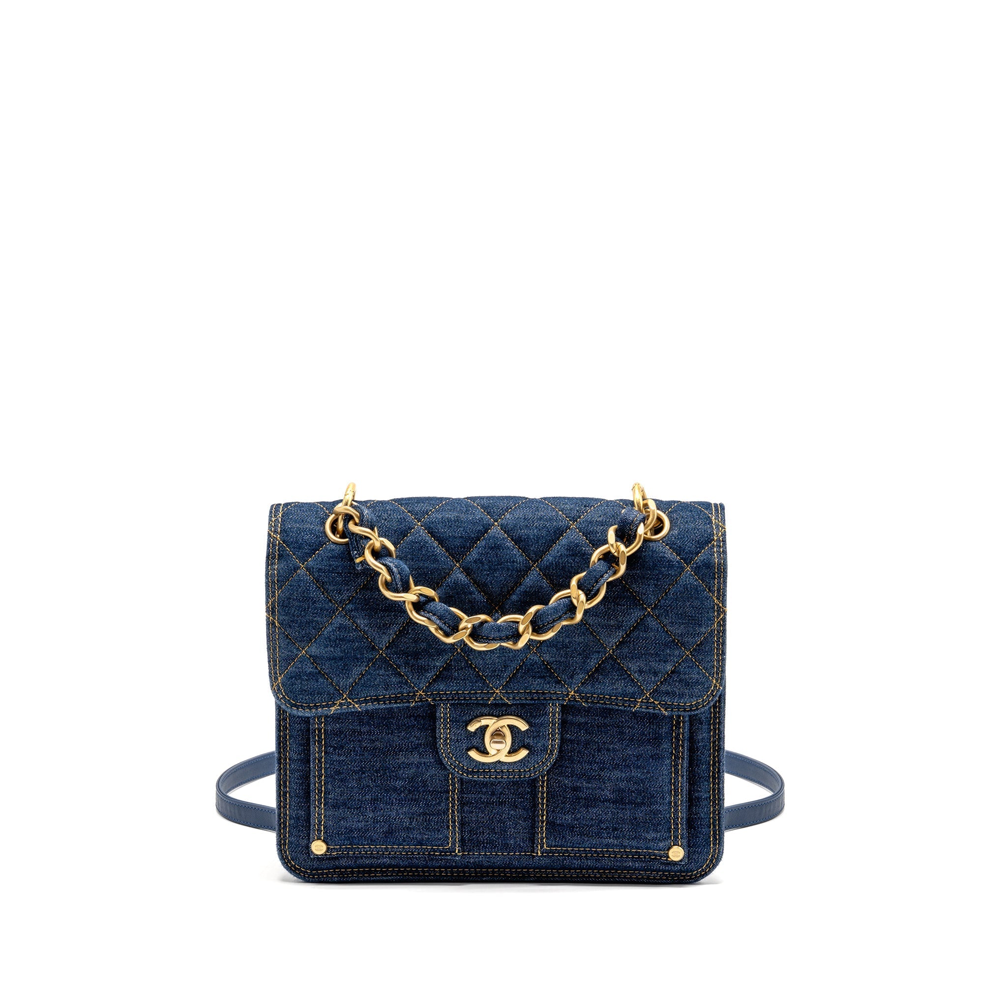 CHANEL 23S FLAP BACKPACK DENIM BLUE GHW (MICROCHIP)