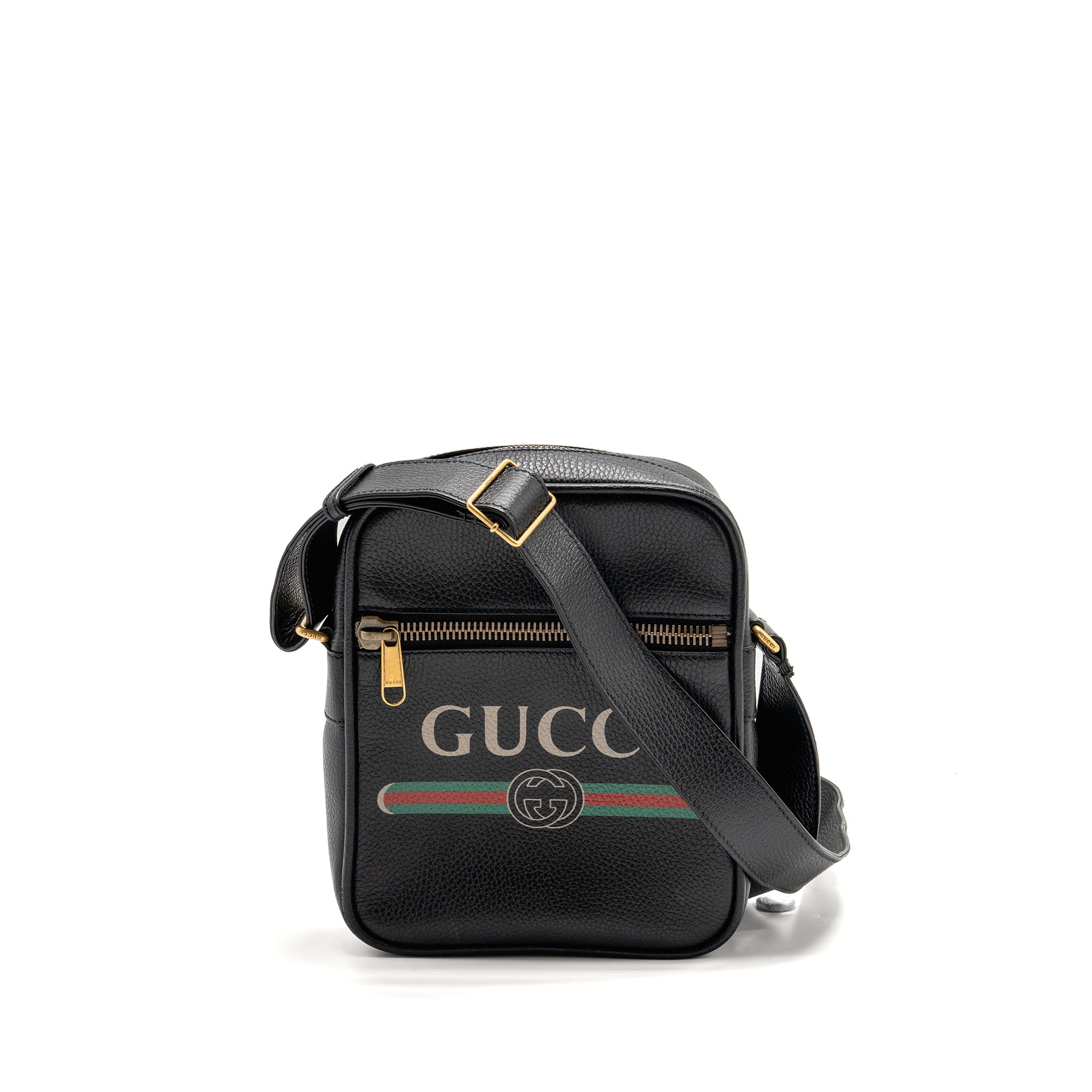 GUCCI LOGO PRINTED MESSENGER CROSSBODY BAG CALFSKIN BLACK/MULTICOLOUR GHW