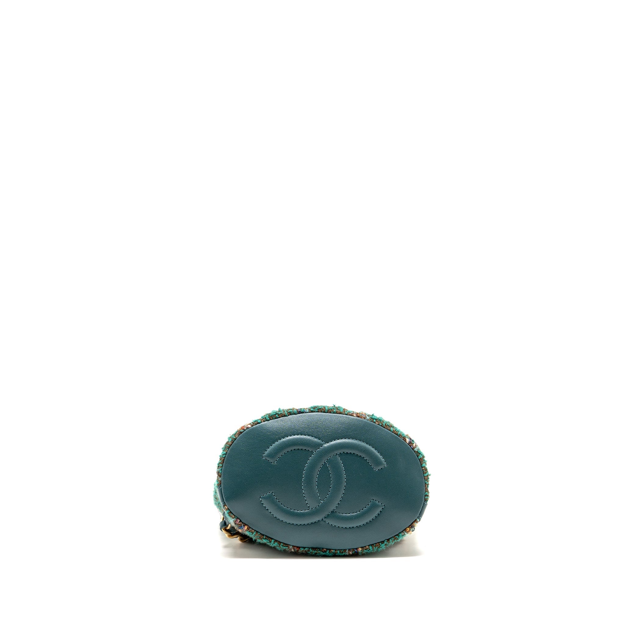 CHANEL BUCKET BACKPACK WITH CASE TWEED/LAMBSKIN DARK GREEN/MULTICOLOUR GHW (MICROCHIP)