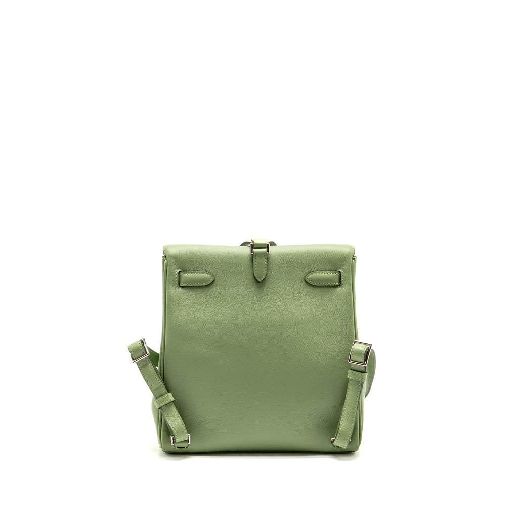 HERMES KELLY ADO BACKPACK EVERCOLOR VERT CRIQUET / GRIS PEARL SHW
