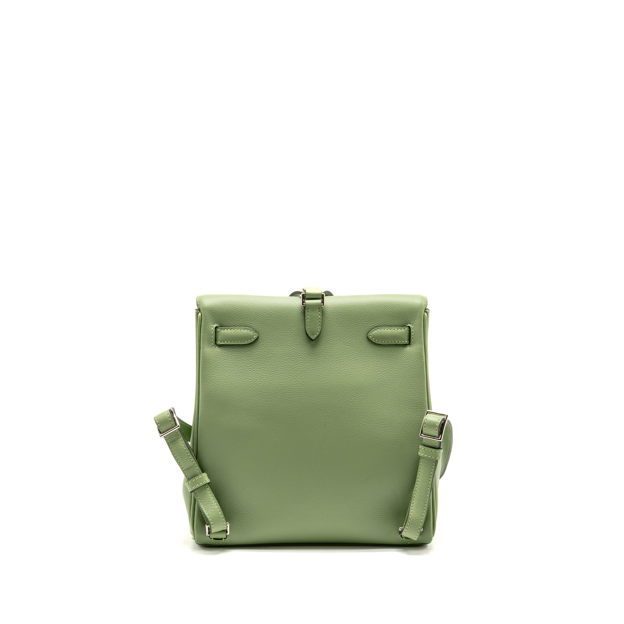 HERMES KELLY ADO BACKPACK EVERCOLOR VERT CRIQUET / GRIS PEARL SHW