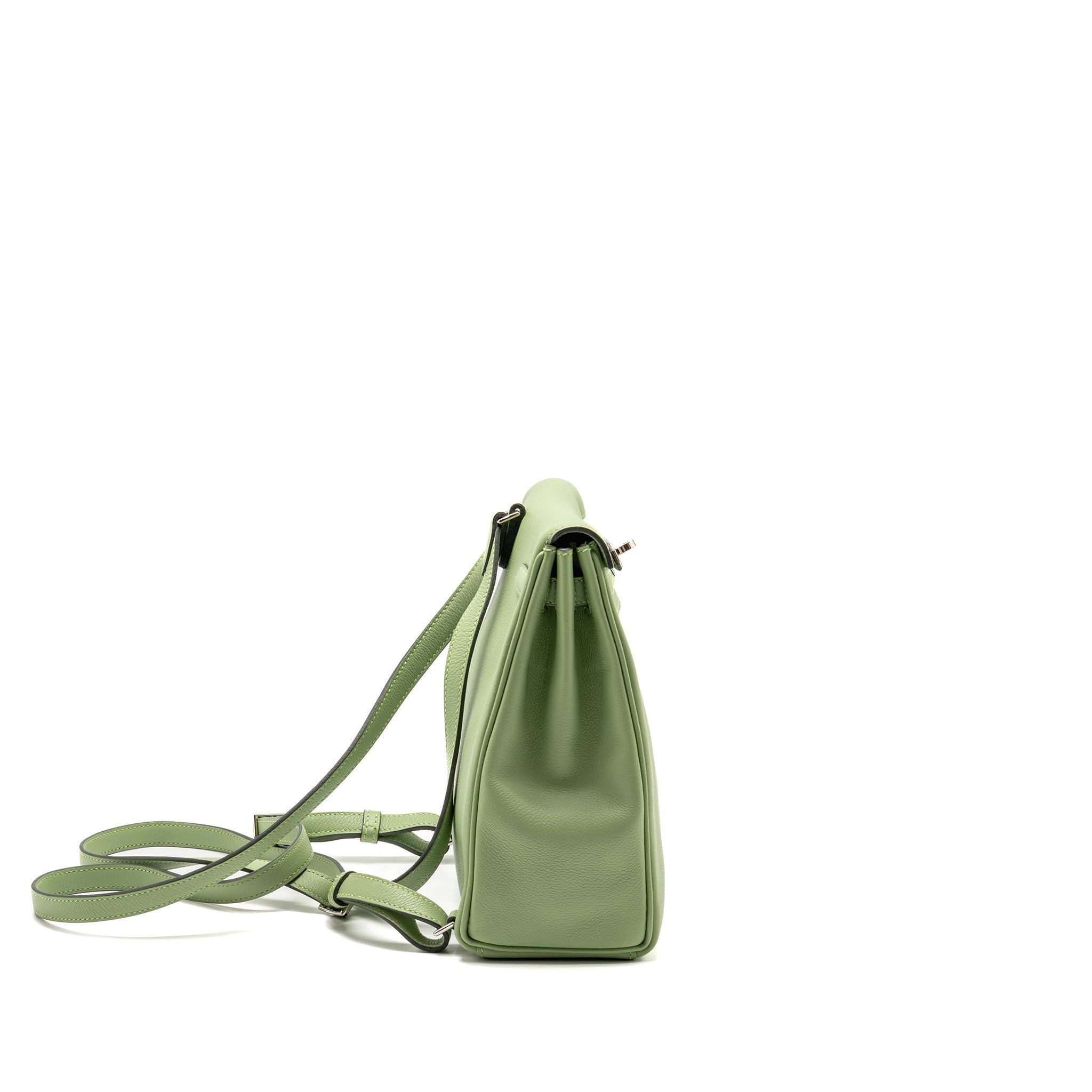 HERMES KELLY ADO BACKPACK EVERCOLOR VERT CRIQUET / GRIS PEARL SHW