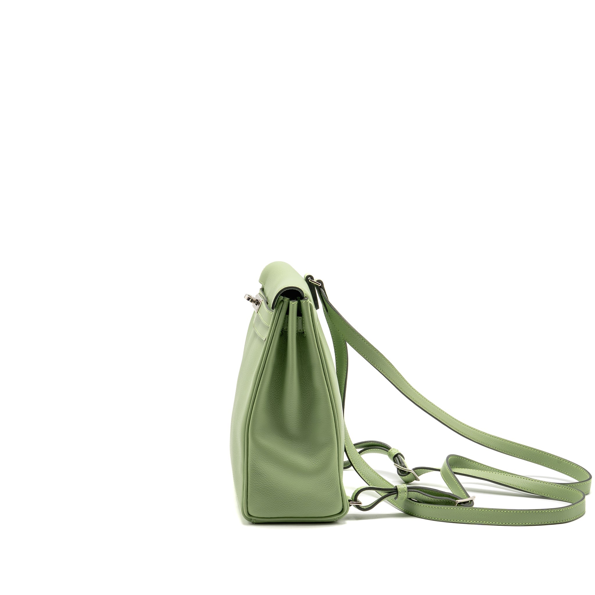 HERMES KELLY ADO BACKPACK EVERCOLOR VERT CRIQUET / GRIS PEARL SHW