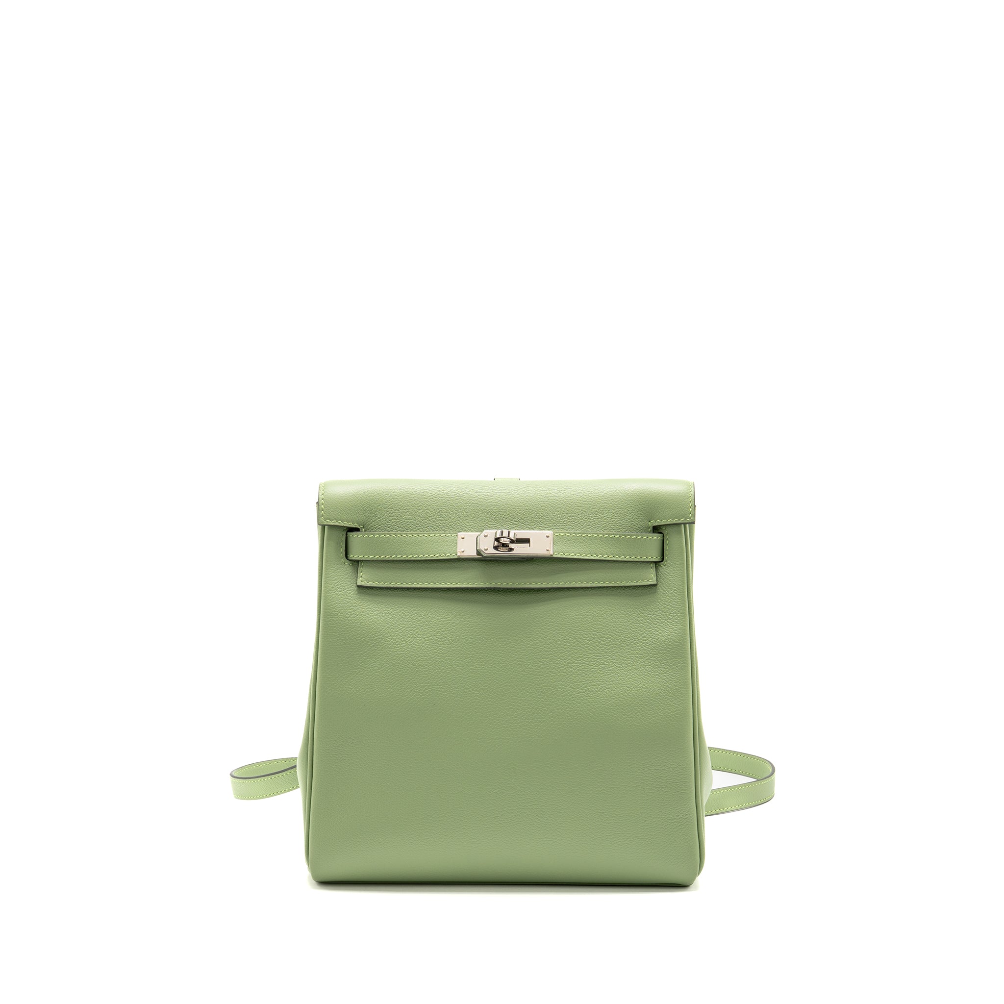 HERMES KELLY ADO BACKPACK EVERCOLOR VERT CRIQUET / GRIS PEARL SHW