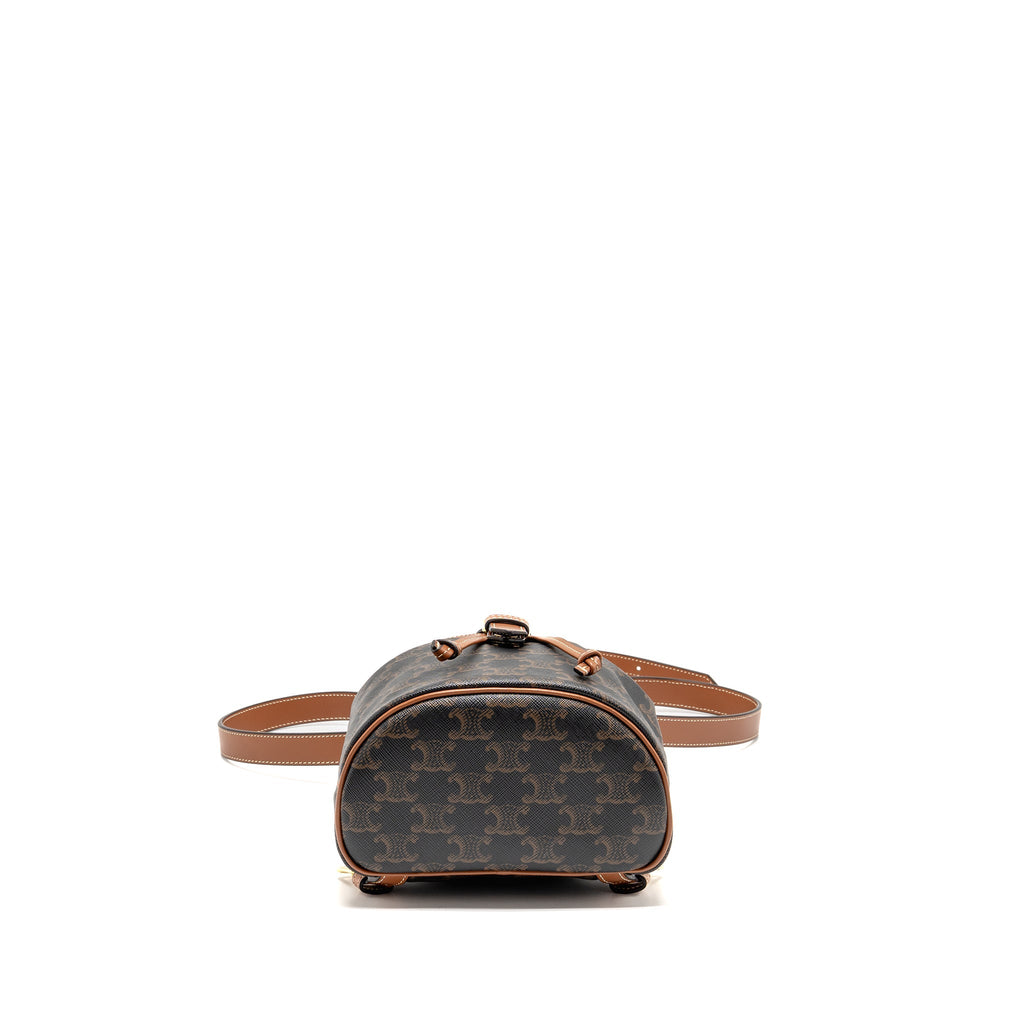 CELINE MINI BACKPACK FOLCO TRIOMPHE CANVAS/CALFSKIN TAN GHW