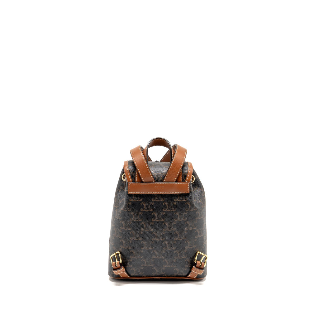 CELINE MINI BACKPACK FOLCO TRIOMPHE CANVAS/CALFSKIN TAN GHW