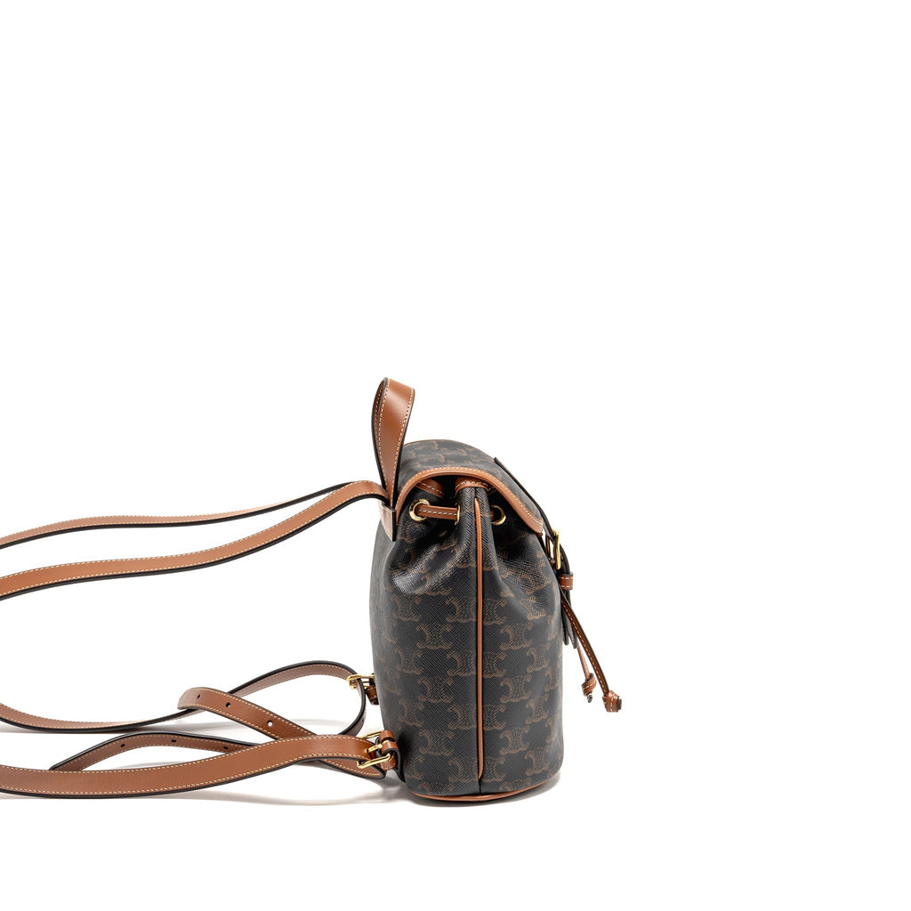CELINE MINI BACKPACK FOLCO TRIOMPHE CANVAS/CALFSKIN TAN GHW