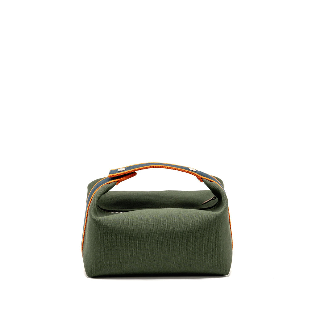 HERMES BRIDE-A-BRAC CASE LARGE MODEL CANVAS DARK GREEN/DARK BLUE/ORANGE SHW