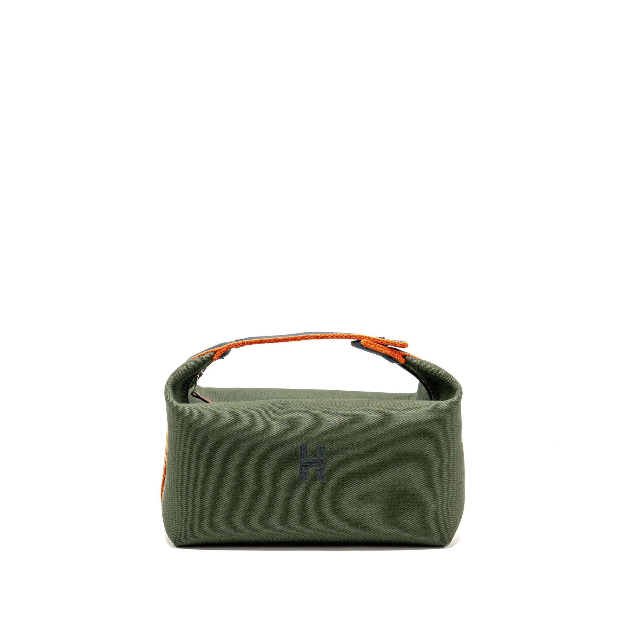 HERMES BRIDE-A-BRAC CASE LARGE MODEL CANVAS DARK GREEN/DARK BLUE/ORANGE SHW