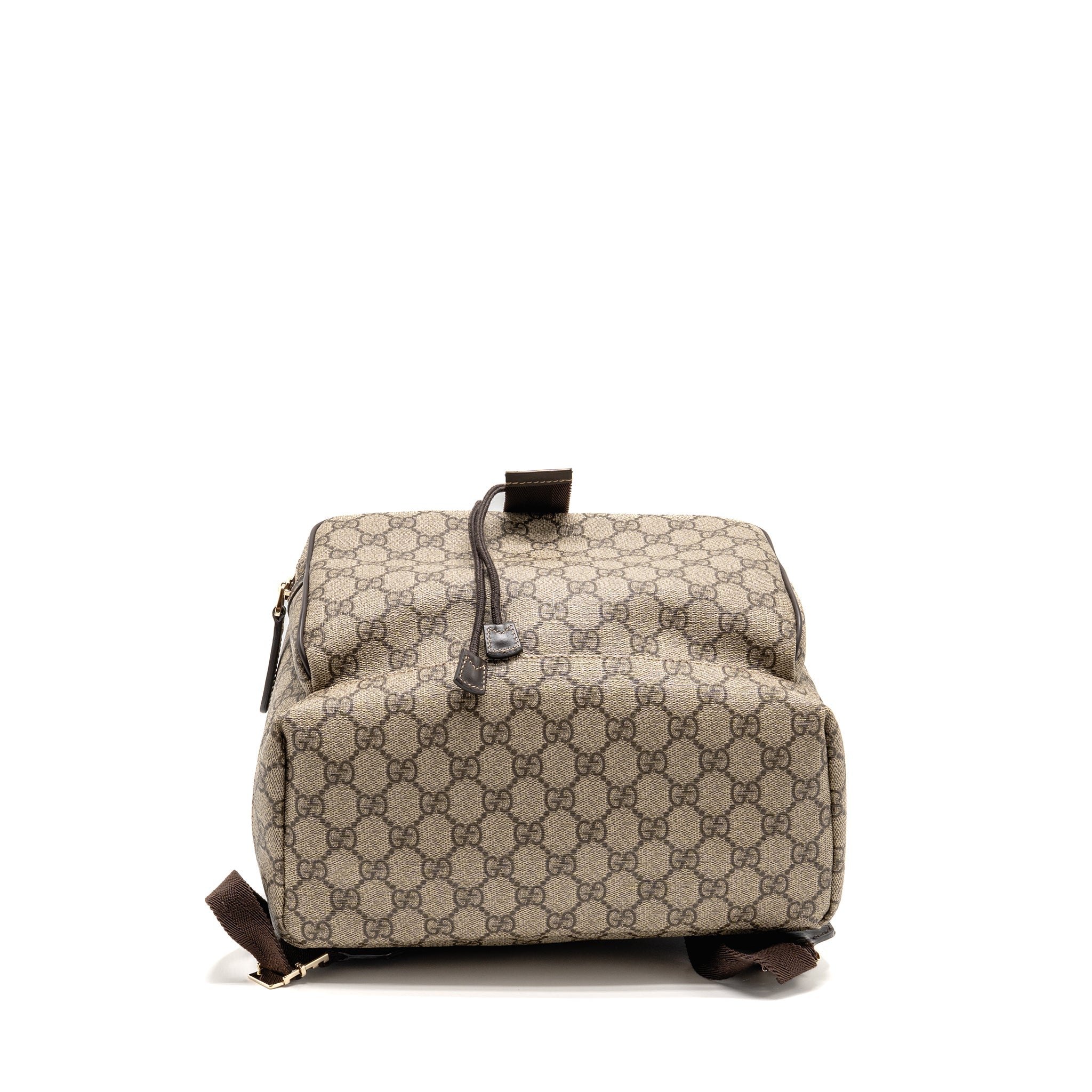 GUCCI SINGLE BUCKLE BACKPACK GG SUPREME CANVAS BROWN SHW