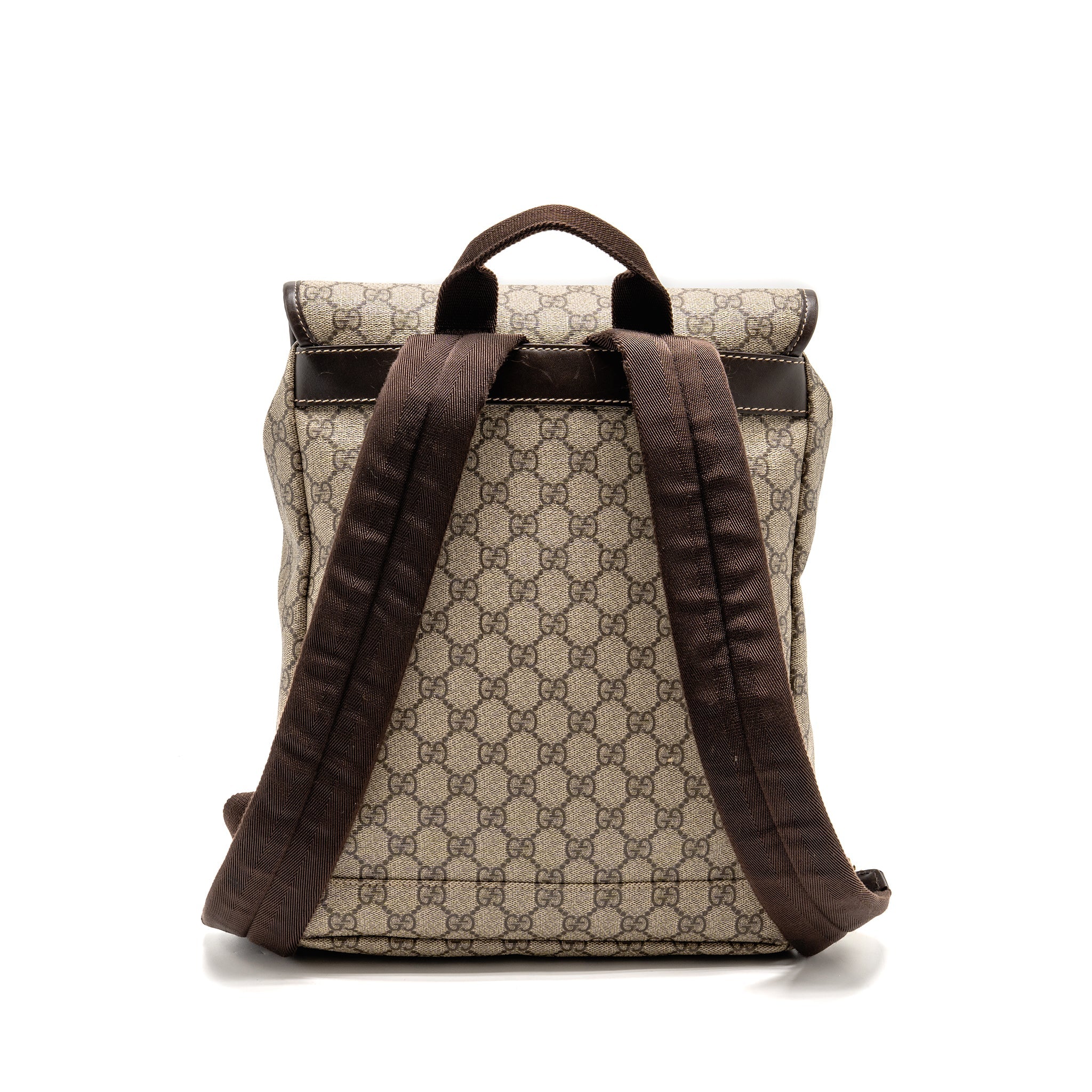 GUCCI SINGLE BUCKLE BACKPACK GG SUPREME CANVAS BROWN SHW